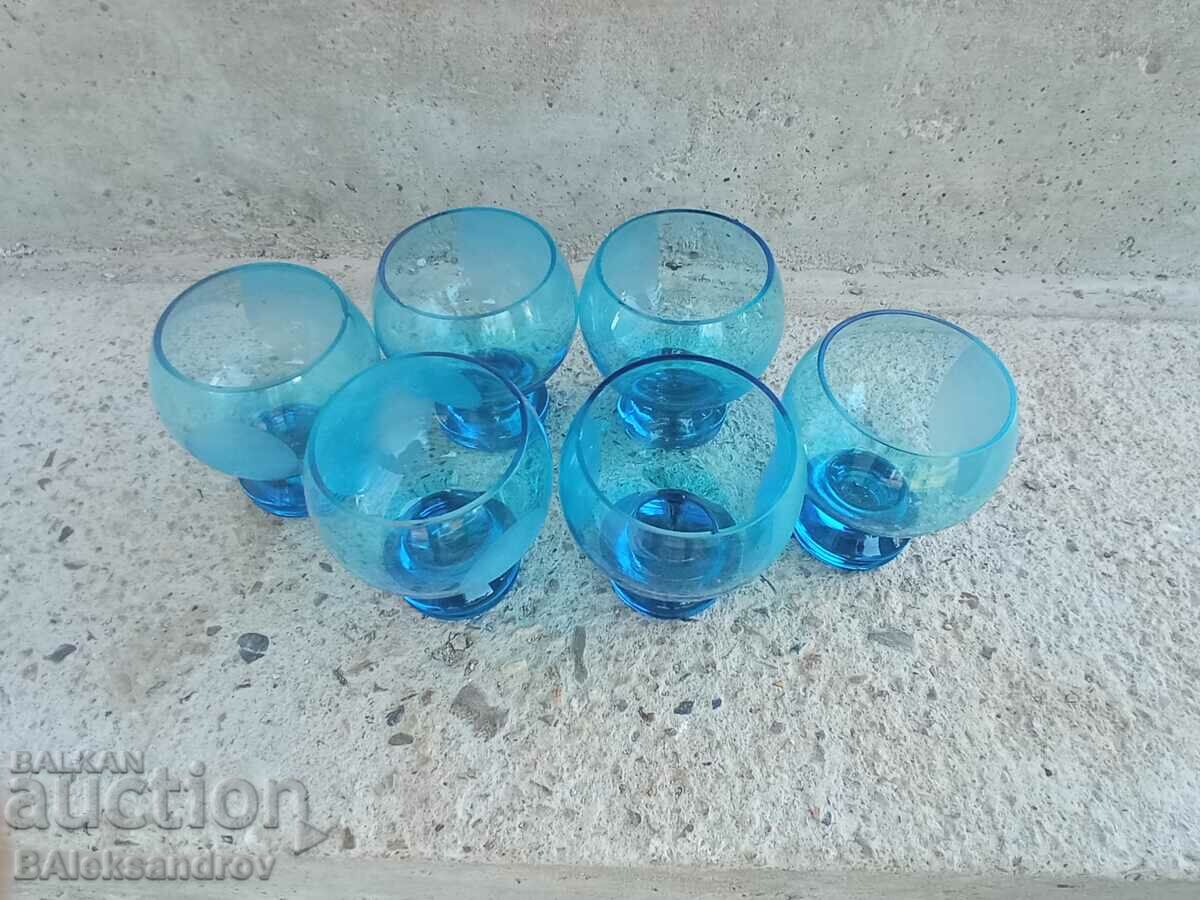 Set of six blue glass glasses with price 11.00 BGN | € 5.62 Set of six blue glass glasses with price 11.00 BGN | € 5.62