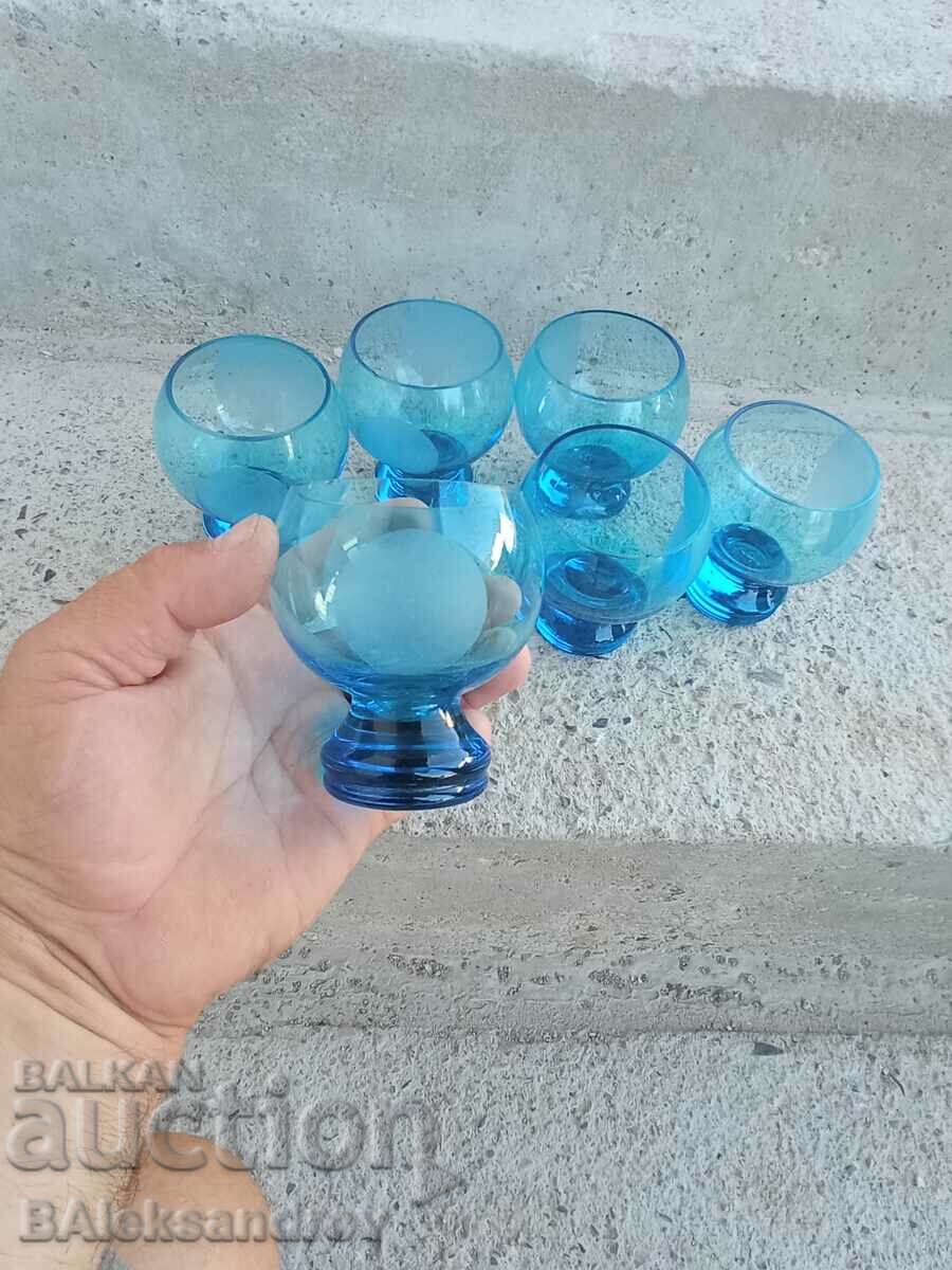 Auction Set of six blue glass glasses Auction Set of six blue glass glasses