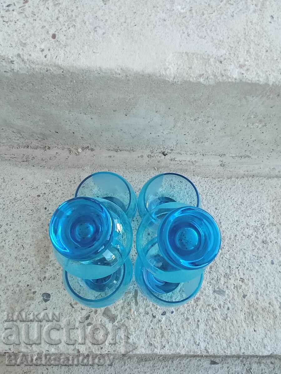 Set of six blue glass glasses - 5 Set of six blue glass glasses - 5