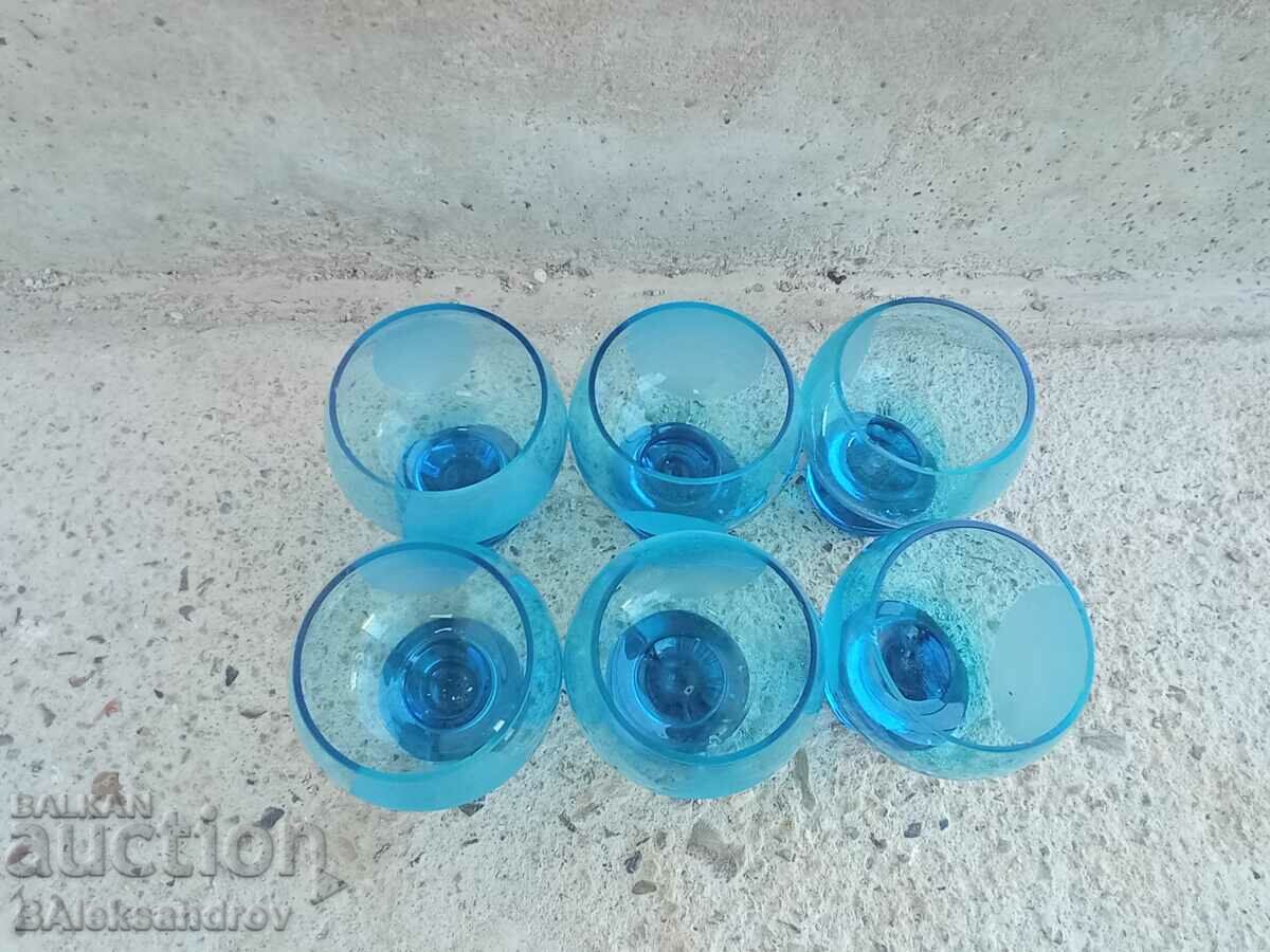 Set of six blue glass glasses - 6 Set of six blue glass glasses - 6