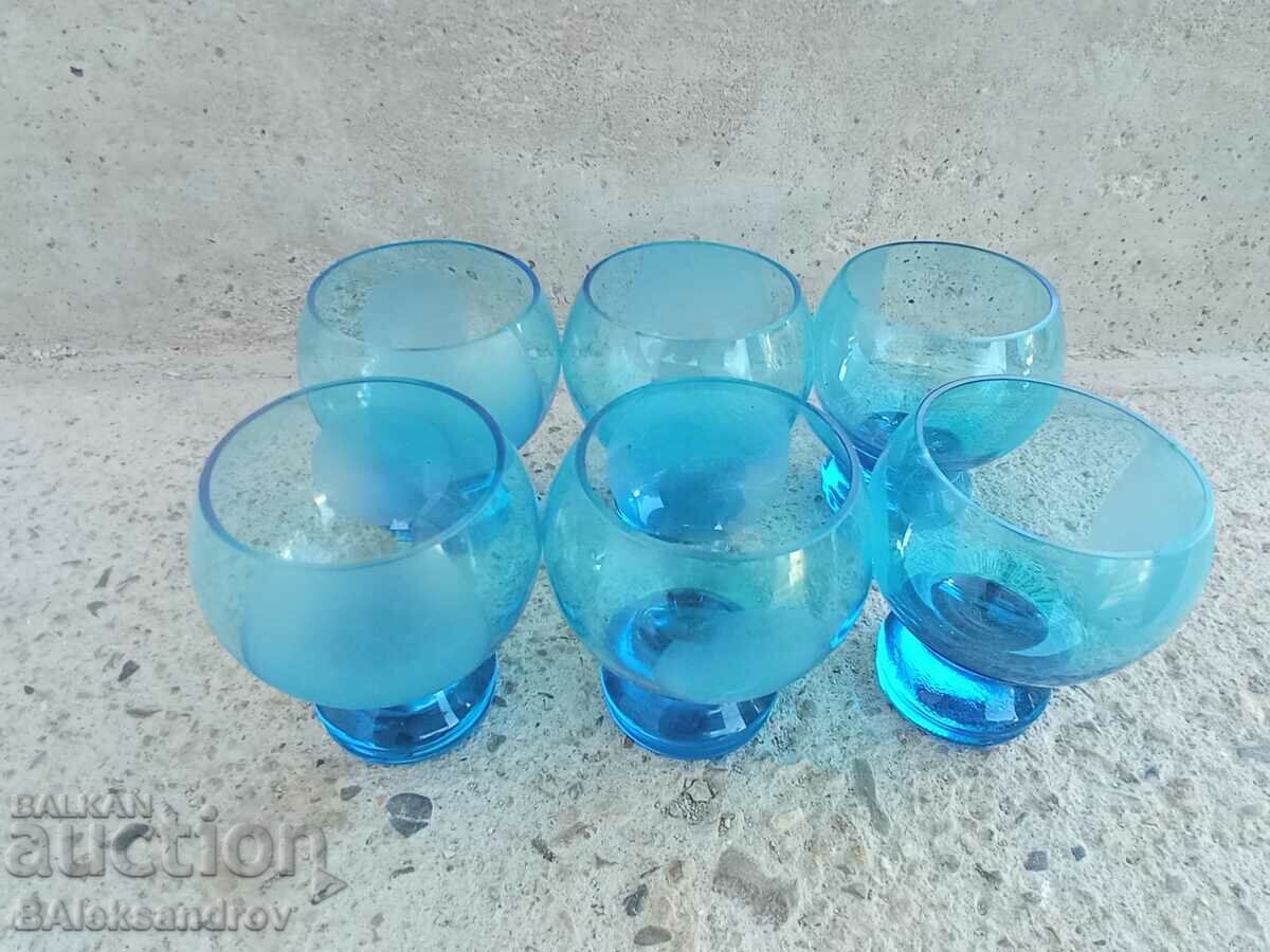 Set of six blue glass glasses - 7 Set of six blue glass glasses - 7