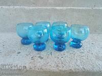 Set of six blue glass glasses