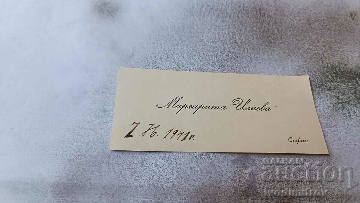 Carte de vizită Margarita Ilieva Sofia 1941
