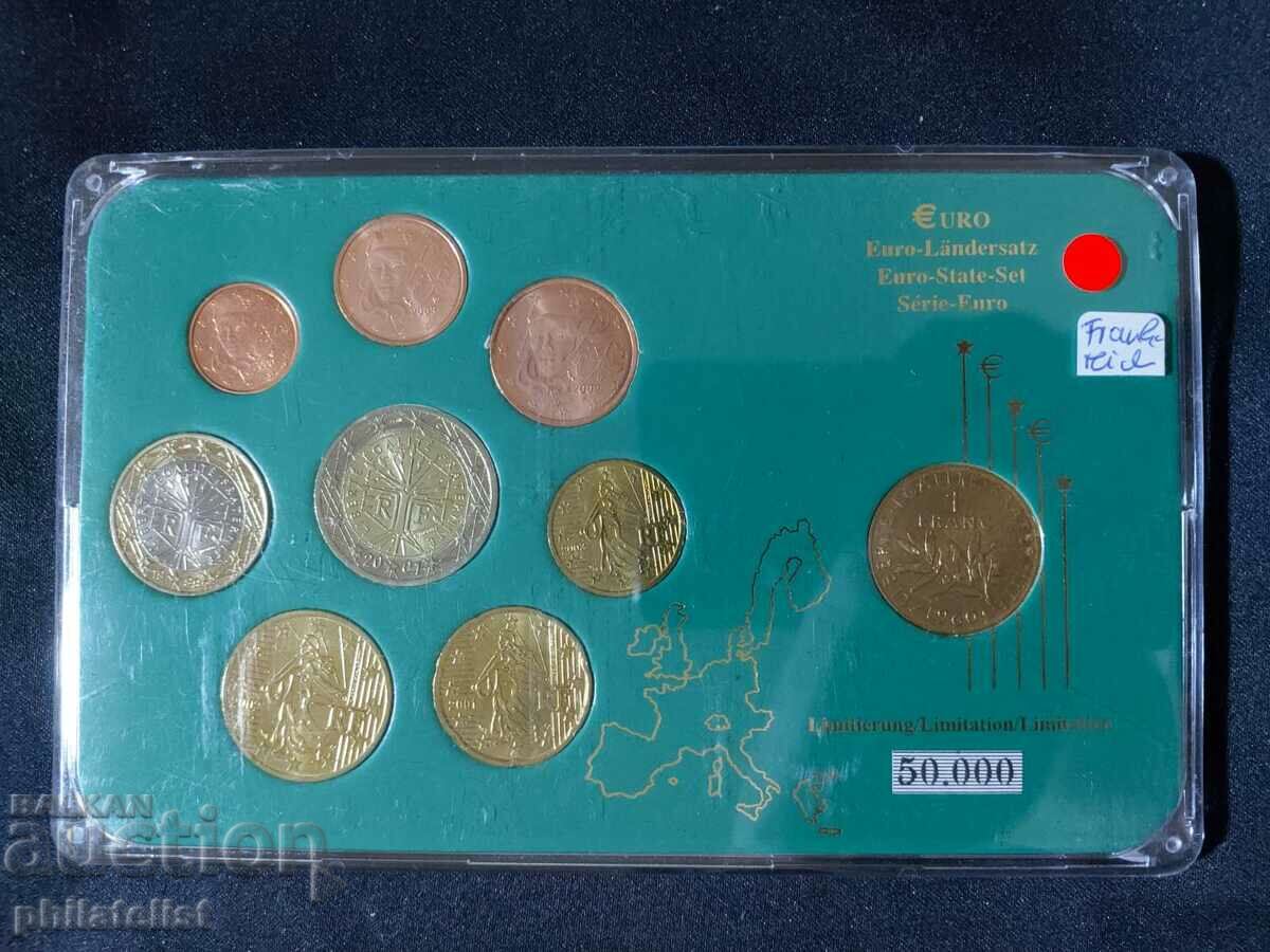 Франция 1999-2003 - Евро сет + 1 франк 1960, 9 монети