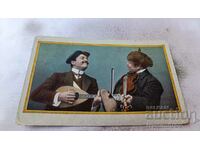 Postcard Two men with mandolin and violin