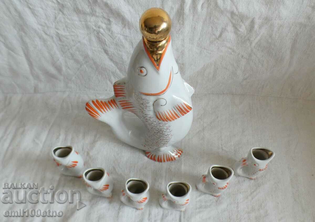 Delivery of FISH set Jug bottle + 6 fish-shaped cups USSR porcelain Delivery of FISH set Jug bottle + 6 fish-shaped cups USSR porcelain