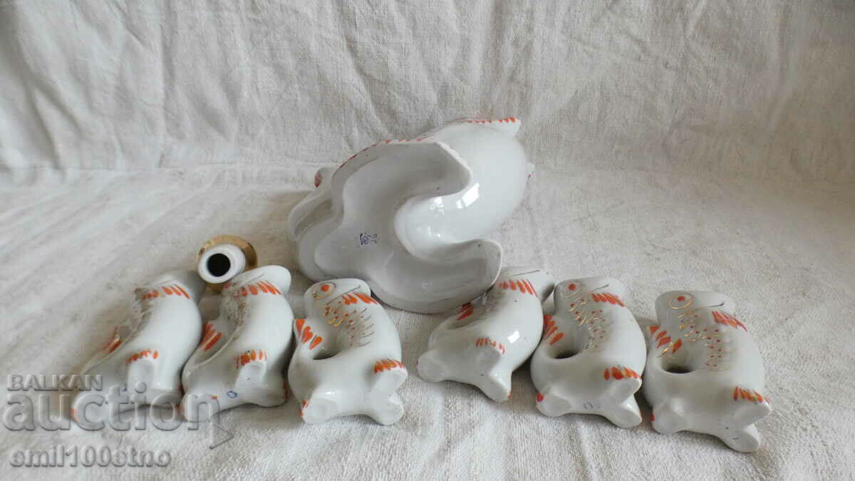 FISH set Jug bottle + 6 fish-shaped cups USSR porcelain - 5 FISH set Jug bottle + 6 fish-shaped cups USSR porcelain - 5