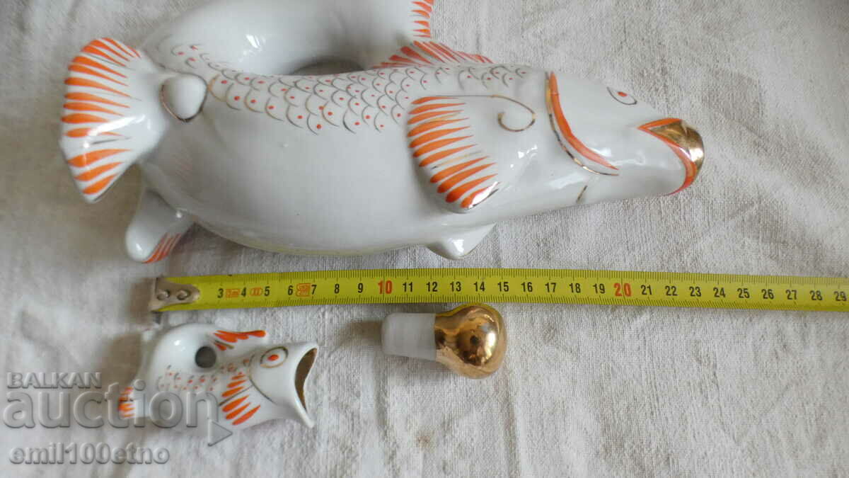FISH set Jug bottle + 6 fish-shaped cups USSR porcelain - 7 FISH set Jug bottle + 6 fish-shaped cups USSR porcelain - 7