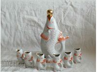 FISH set Jug bottle + 6 fish-shaped cups USSR porcelain