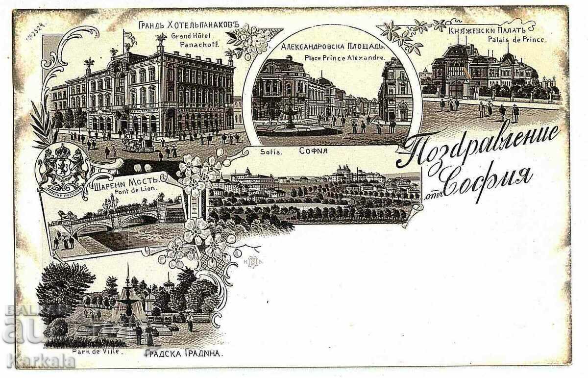рядка литографна картичка София княжевска 19-и век отлична