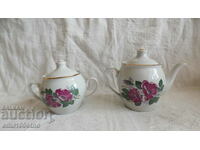 Set of sugar bowl and teapot, old USSR porcelain