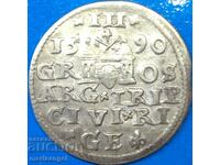 Poland 3 groszy (troika) 1590 Sigismund III silver - rare