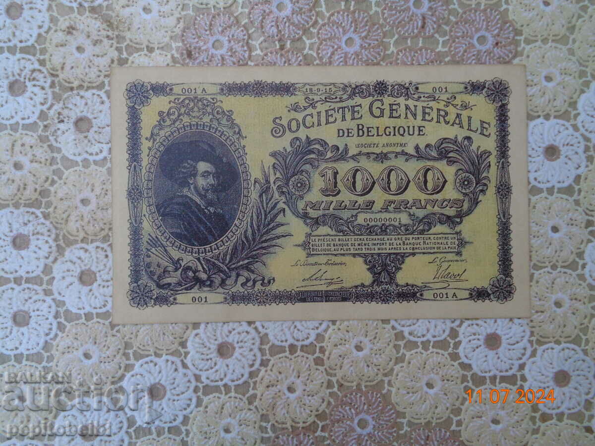 Belgia destul de rară 1915 1000 fr. - copie bancnotă
