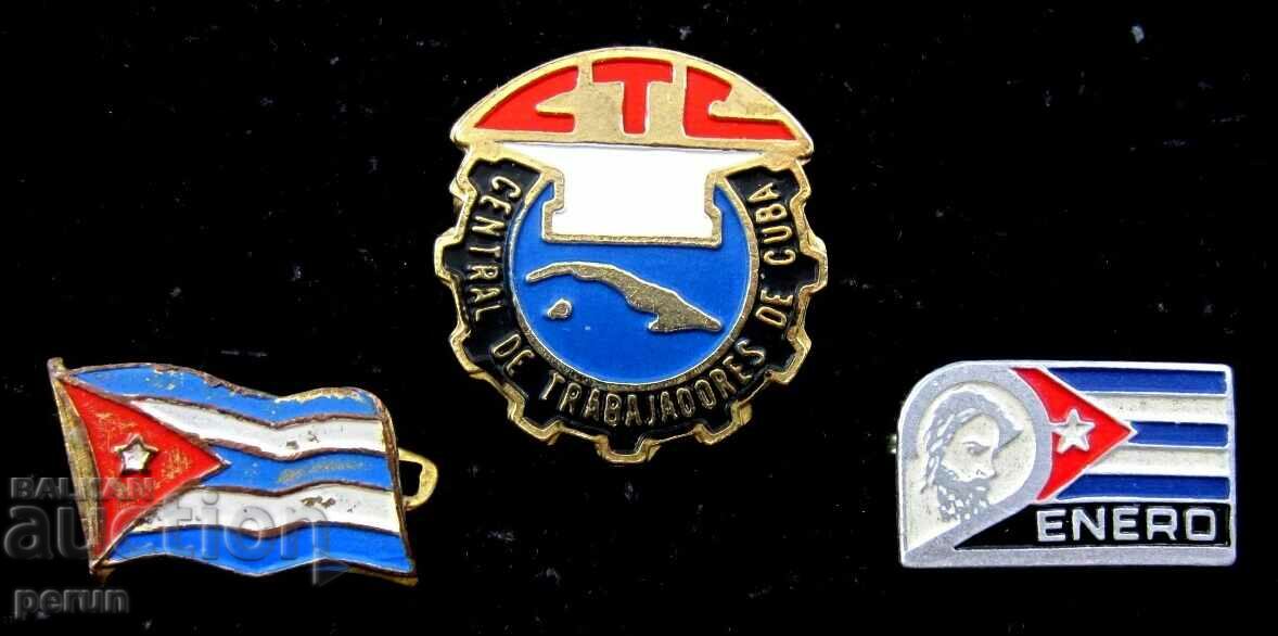 Old Cuban Badges-Cuba-Lot of 3 pcs. badges