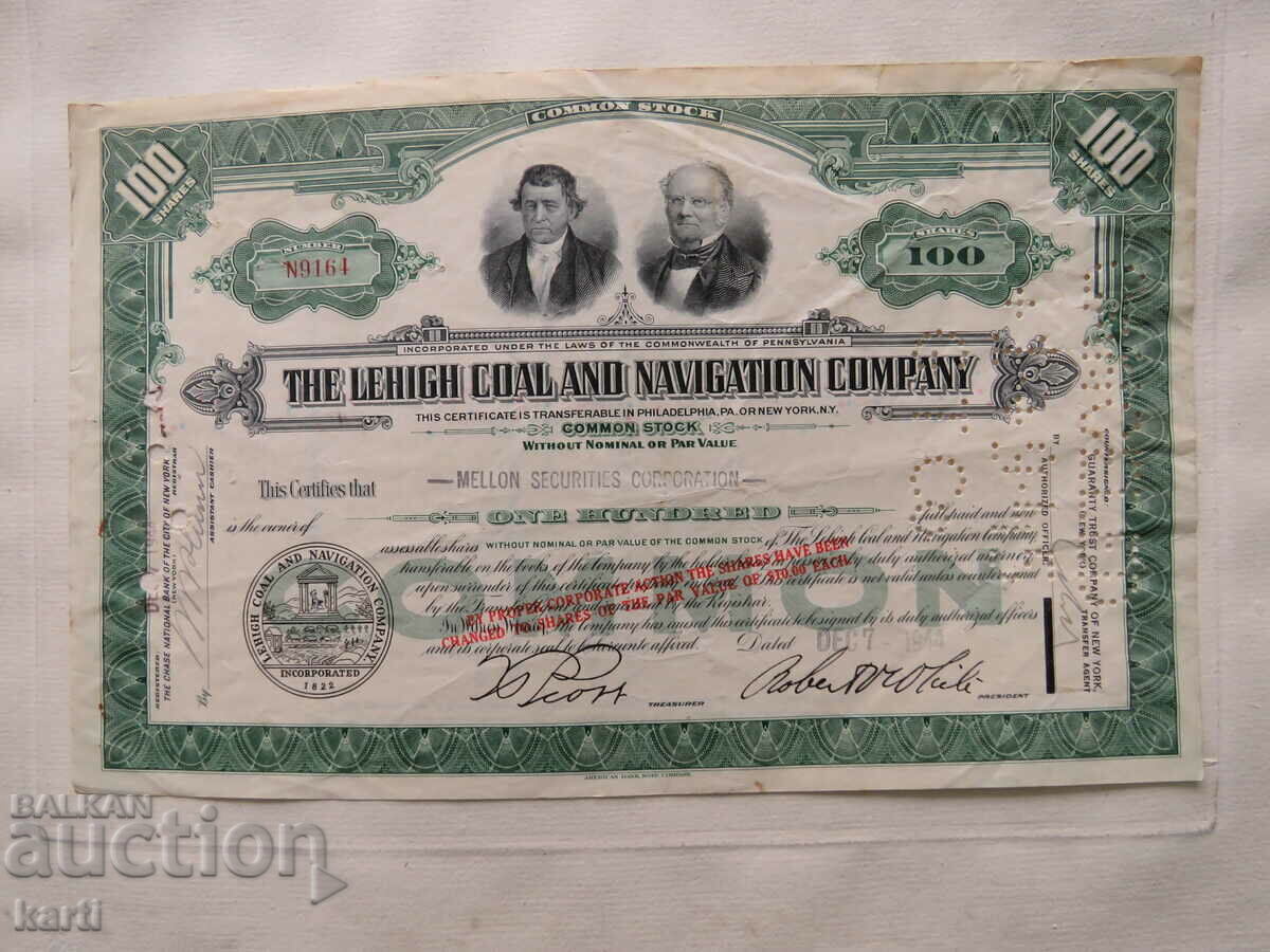 ΜΕΤΟΧΗ ΗΠΑ - The Lehigh Coal and Navigation Company - 1937 +
