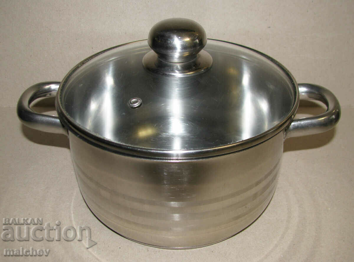 Pot 21.5 cm stainless steel with metal handles preserved