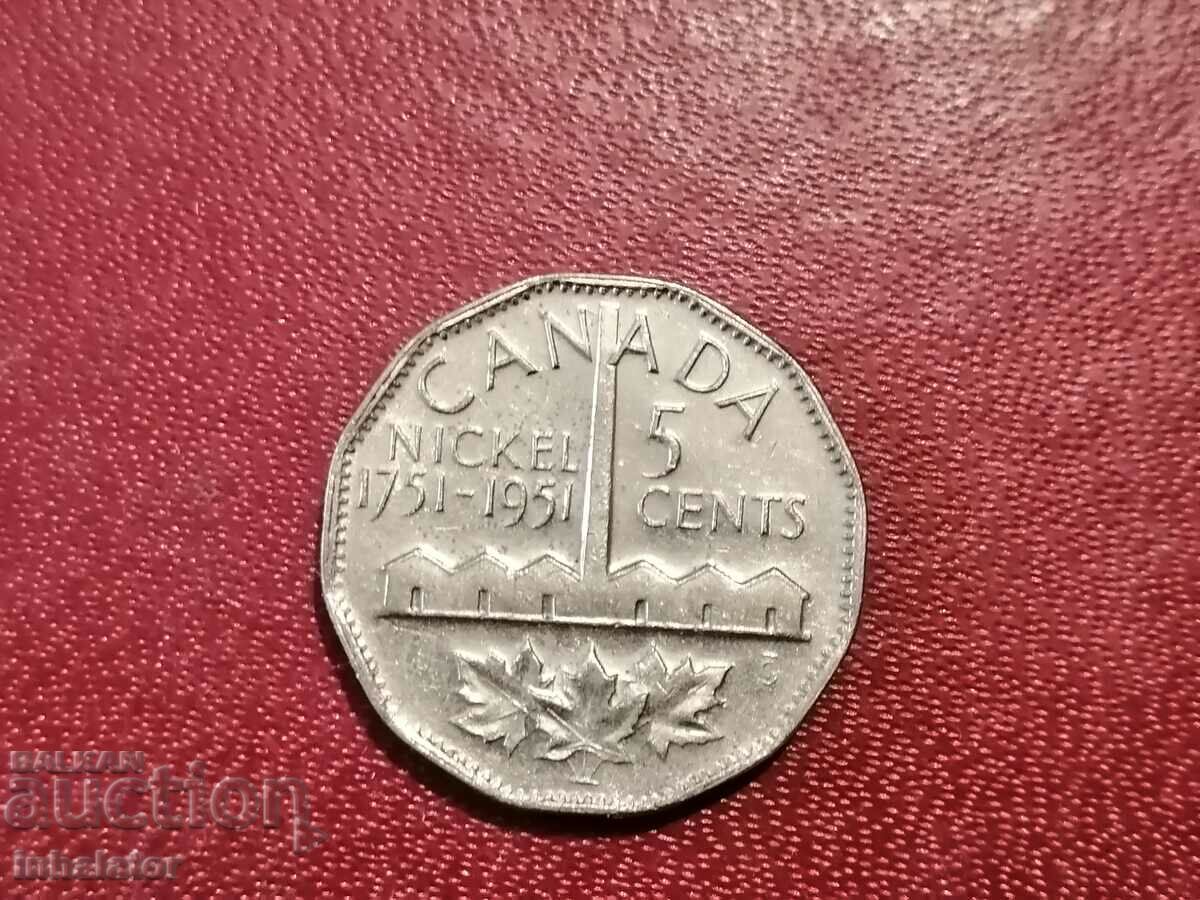 1951год 5 цента Канада Юбилейна