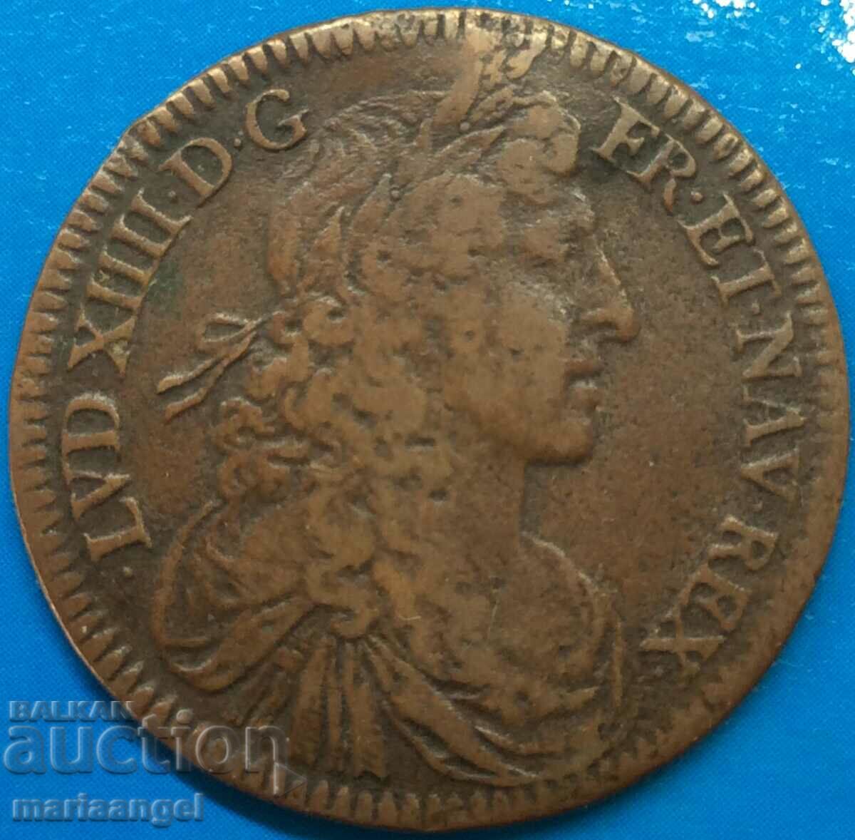 Франция Луи XIV 1660 Мария Терезия Мариаж 5,4г 27,5мм Cu