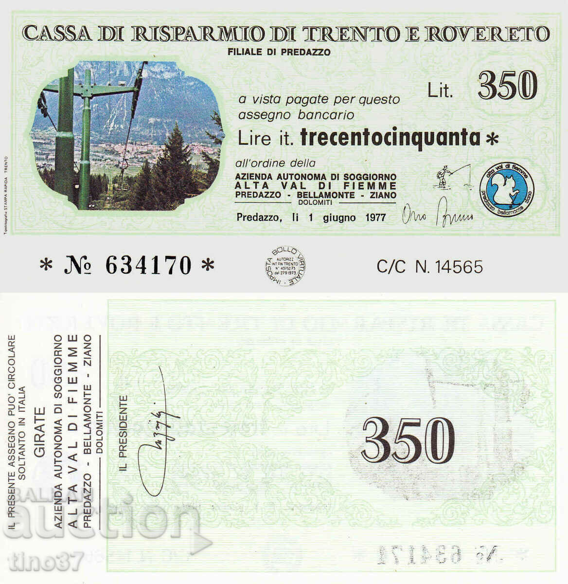 tino37- ITALIA - CEC/VOUCHER, COUPON/- 350 LIRE - 1977- UNC