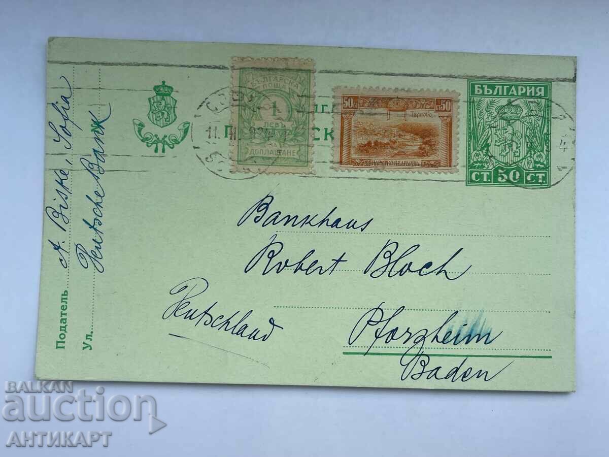 carte poștală 50 de cenți 1924 Boris cu ștampila și suprataxă