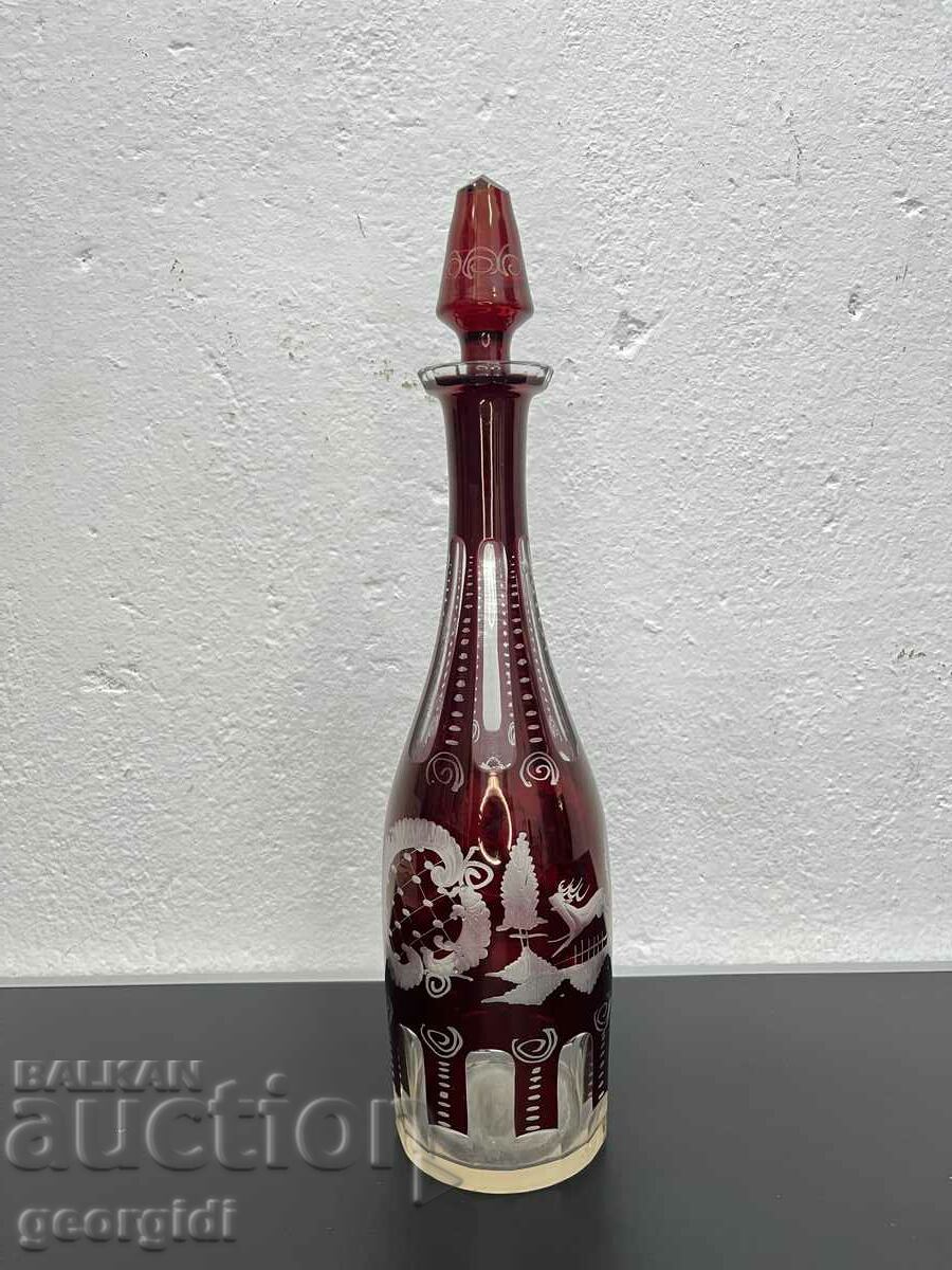 Engraved carafe - Bohemia in ruby color. #5716