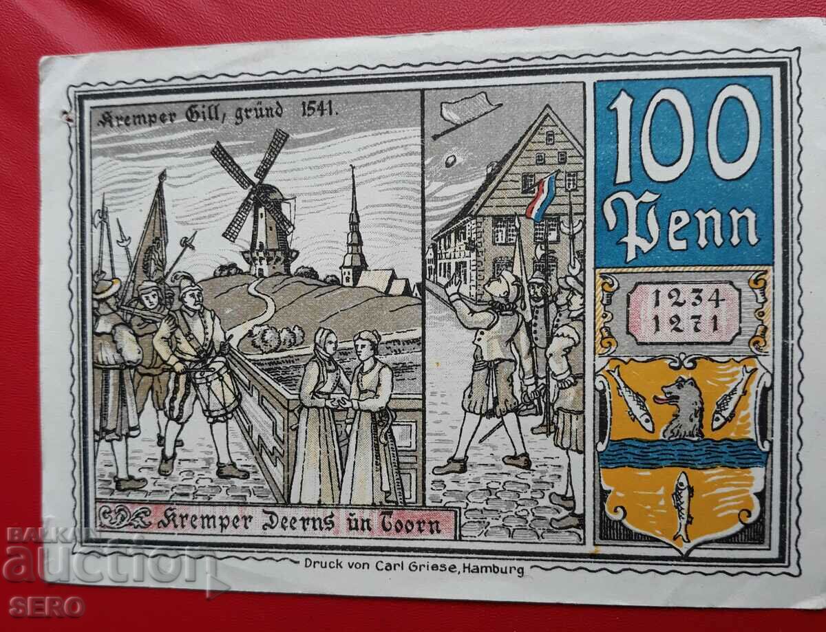 Banknote-Germany-Schleswig-Holstein-Kremp-100 pfennig 1920