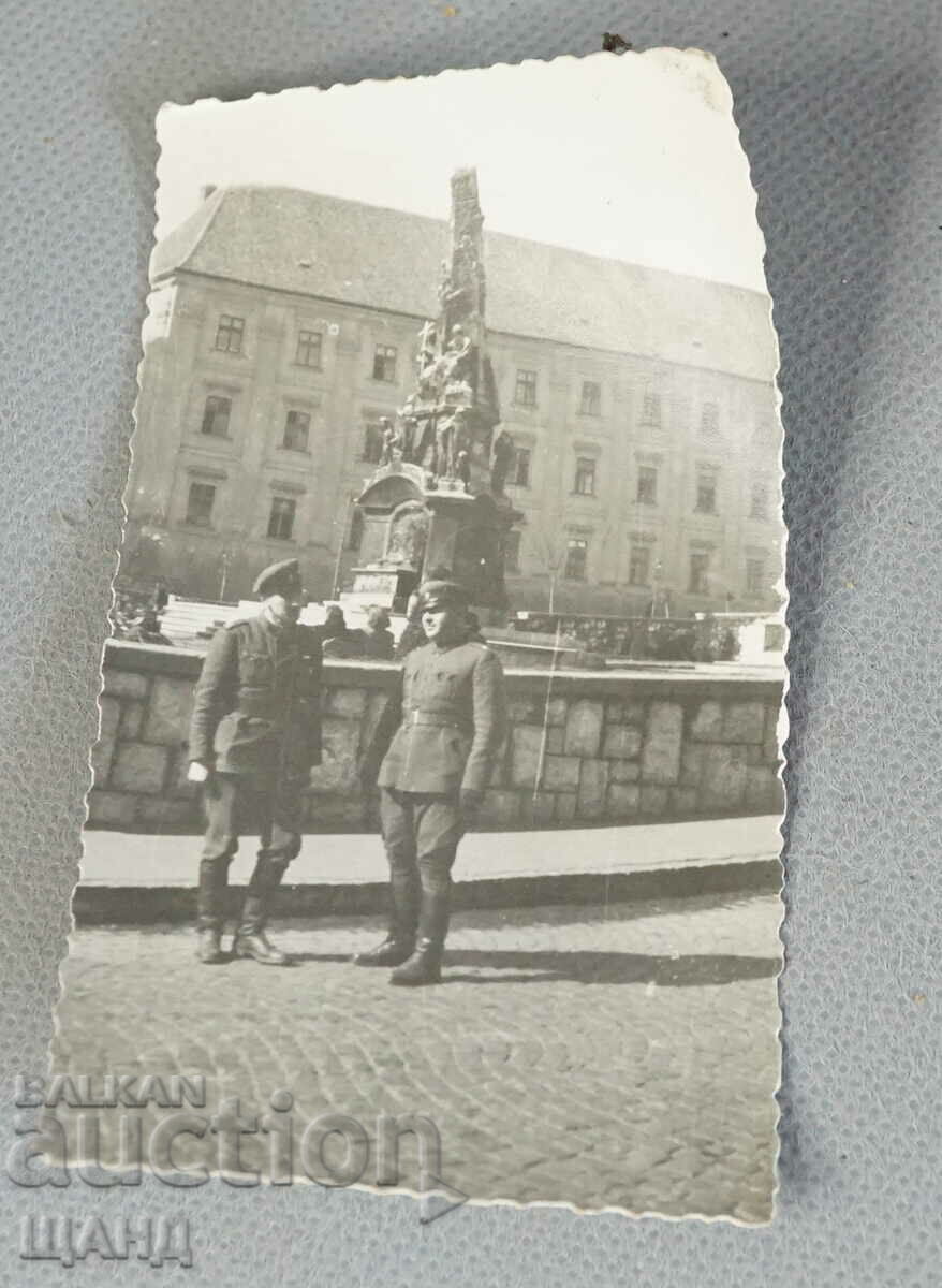 Old military photo soldiers uniform monument