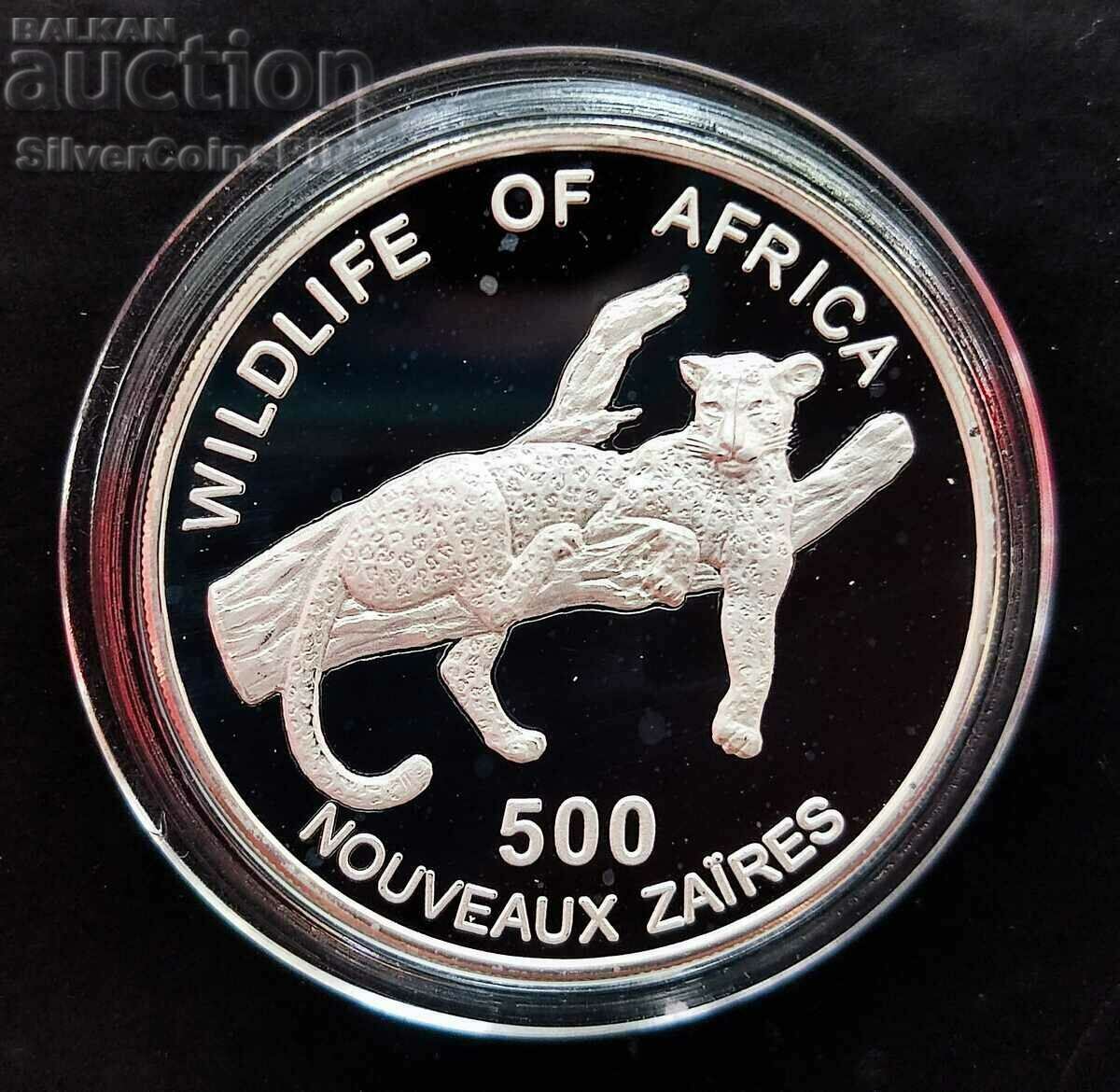 Сребро 500 Заира Леопард 1996 Заир