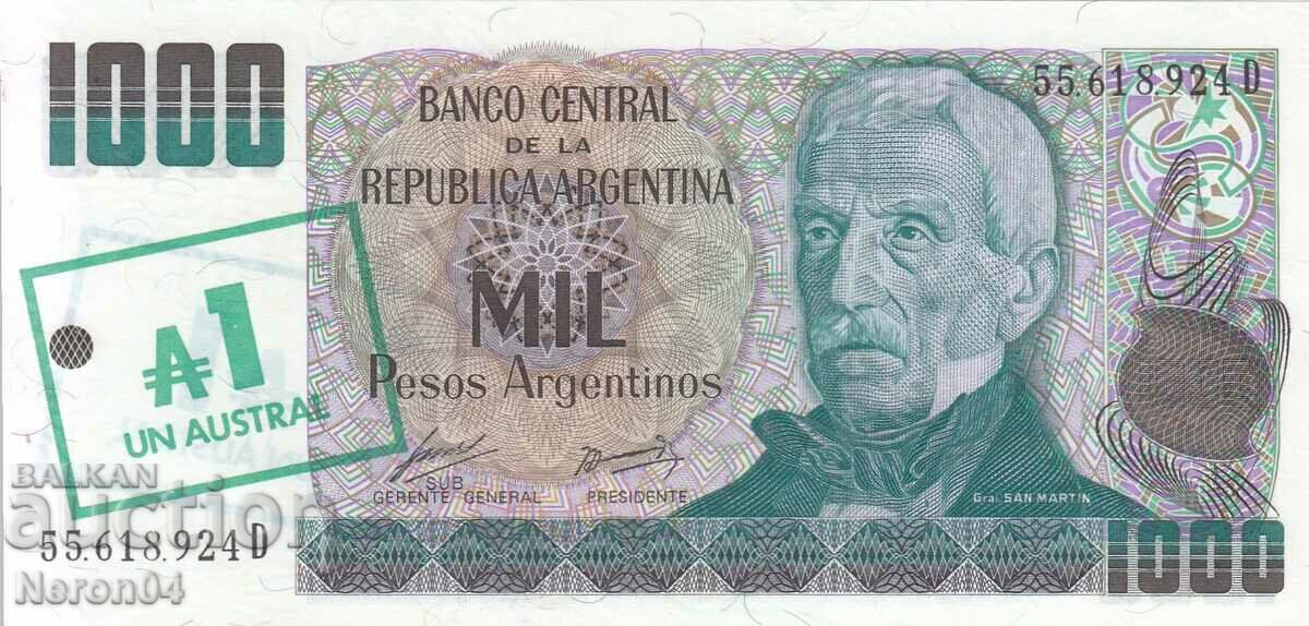 1000 pesos 1985 (supraprint 1 austral), Argentina