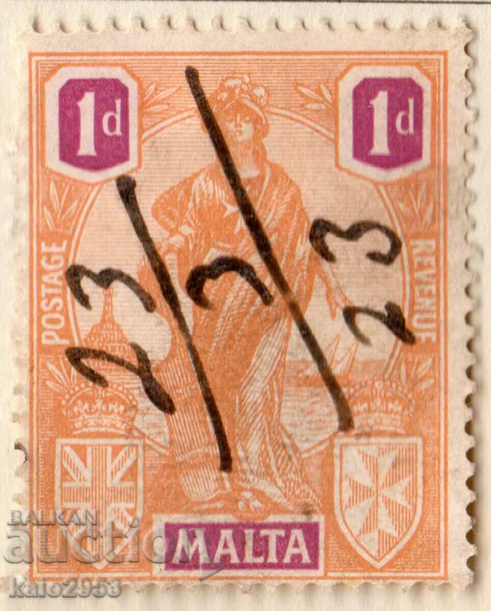 GB/Malta-1922-Regular-Allegory-Malta with shield,ink-rare!