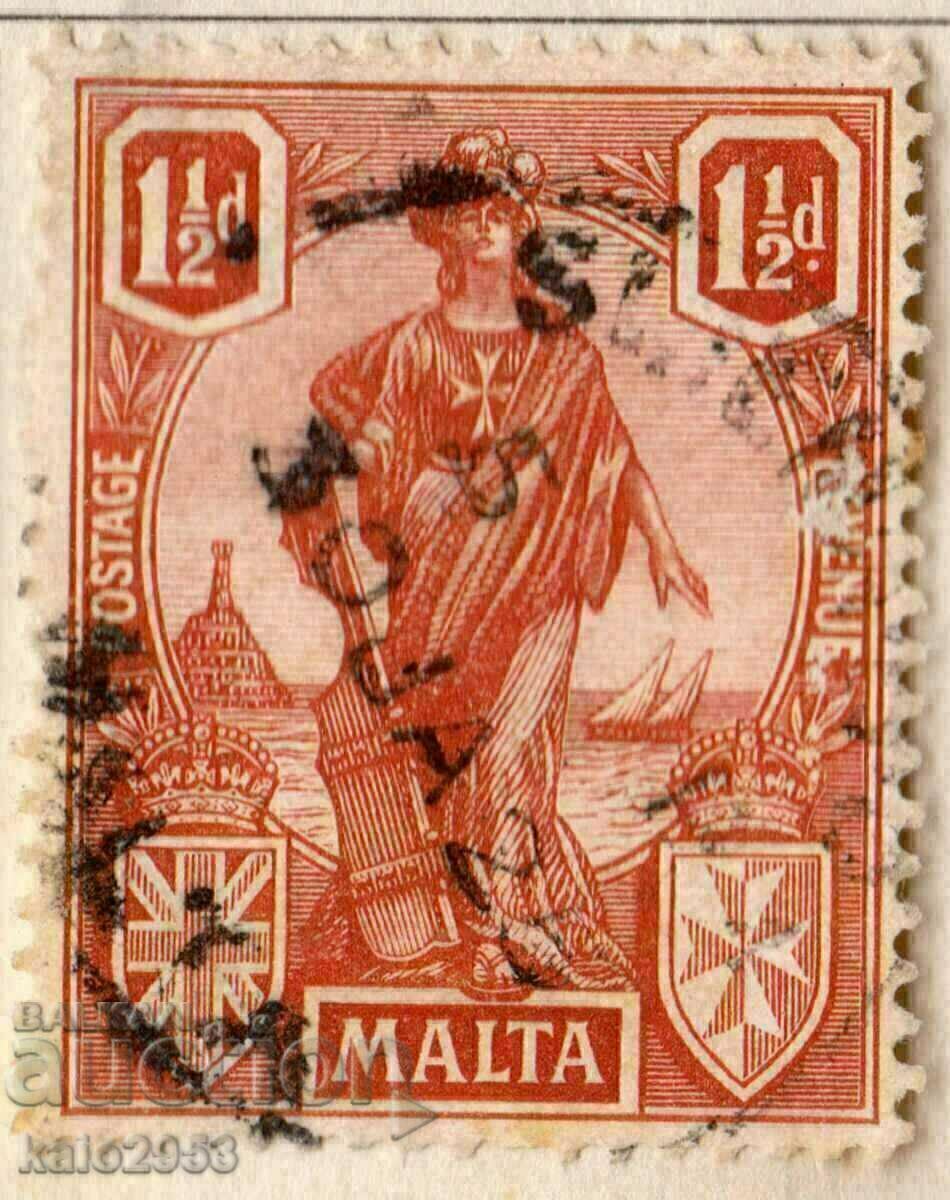 GB/Malta-1922-Regular-Alegory-Malta cu scut, stampila