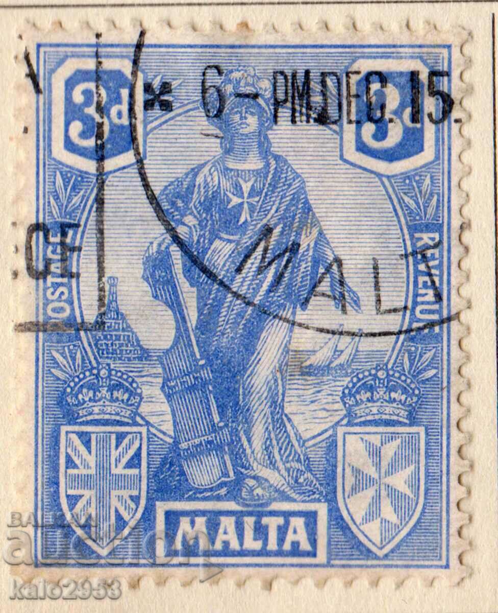 GB/Malta-1922-Regular-Alegory-Malta cu scut, stampila