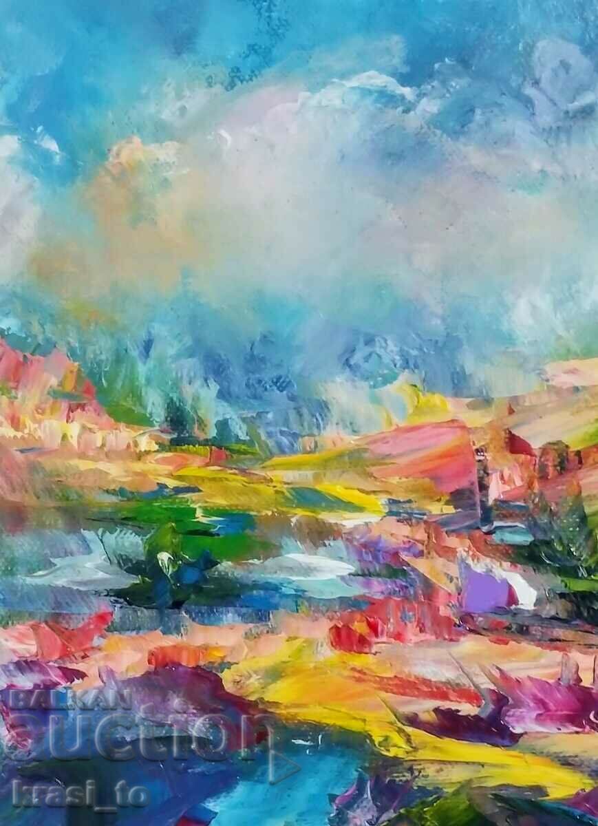 Abstract painting landscape oil paints on canvas