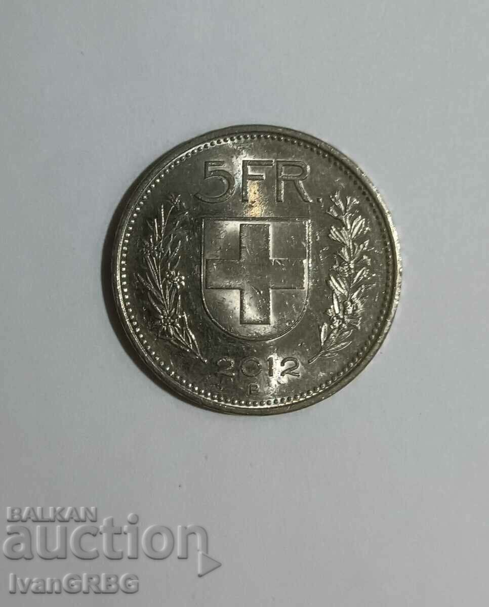 Moneda elvețiană Elveția 2012 de 5 franci
