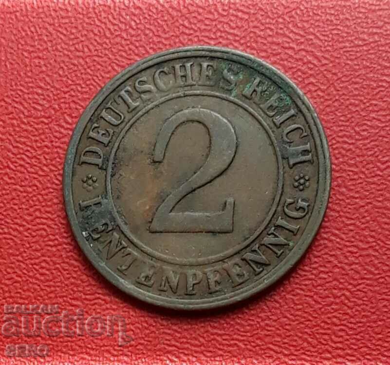 Германия-2 пфенига 1923 D-Мюнхен-рядка година