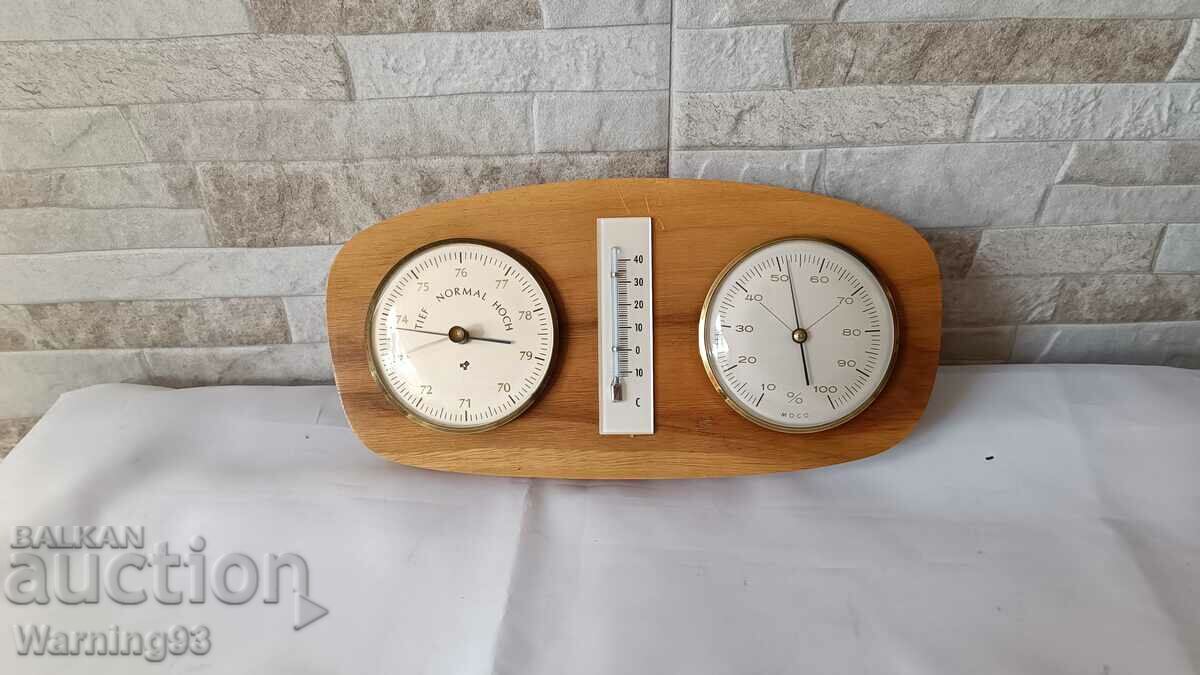 Παλαιό γερμανικό βαρόμετρο + θερμόμετρο και υγρόμετρο - 1960.