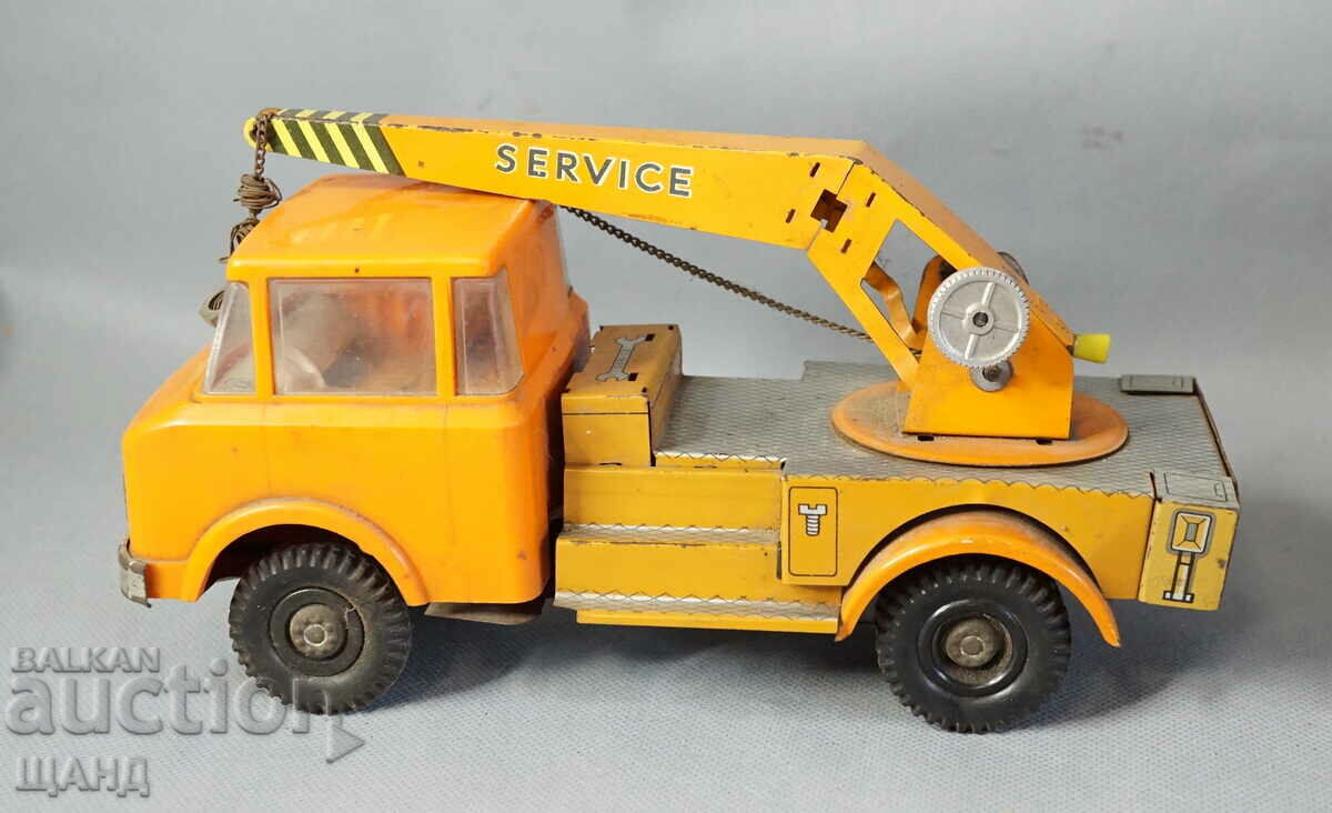 Παλαιός γερμανικός μεταλλικός γερανός φορτηγού μοντέλου παιχνιδιού