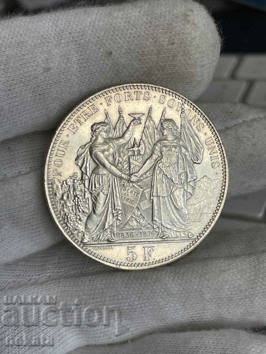 5 franci Elveția (Lausanne) 1876