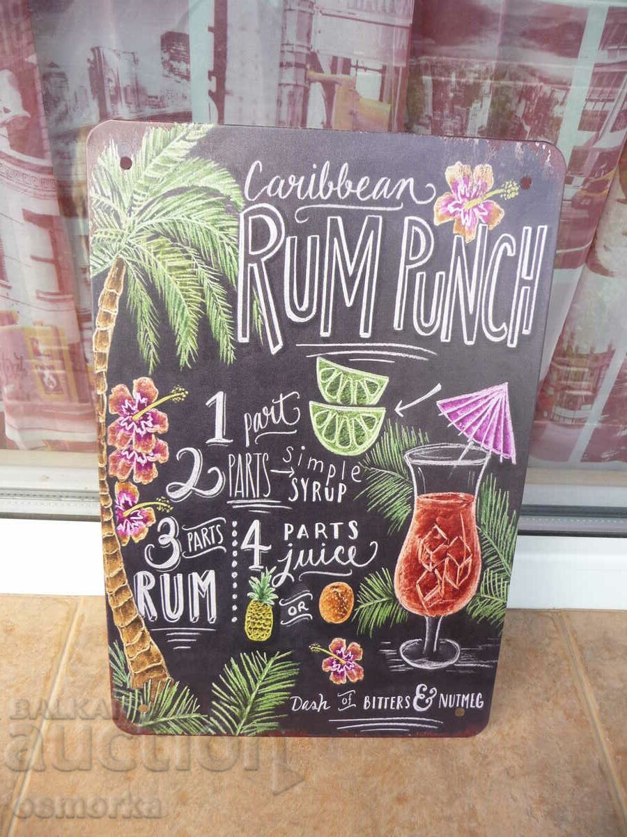 Metal sign cocktail Caribbean Rum Punch rum juice syrup
