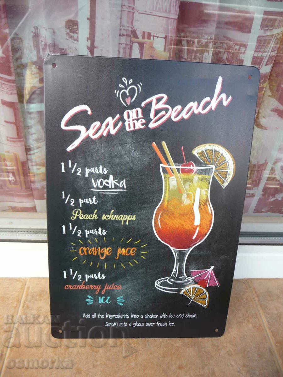 Sex on the Beach vodka schnapps peach metal cocktail sign