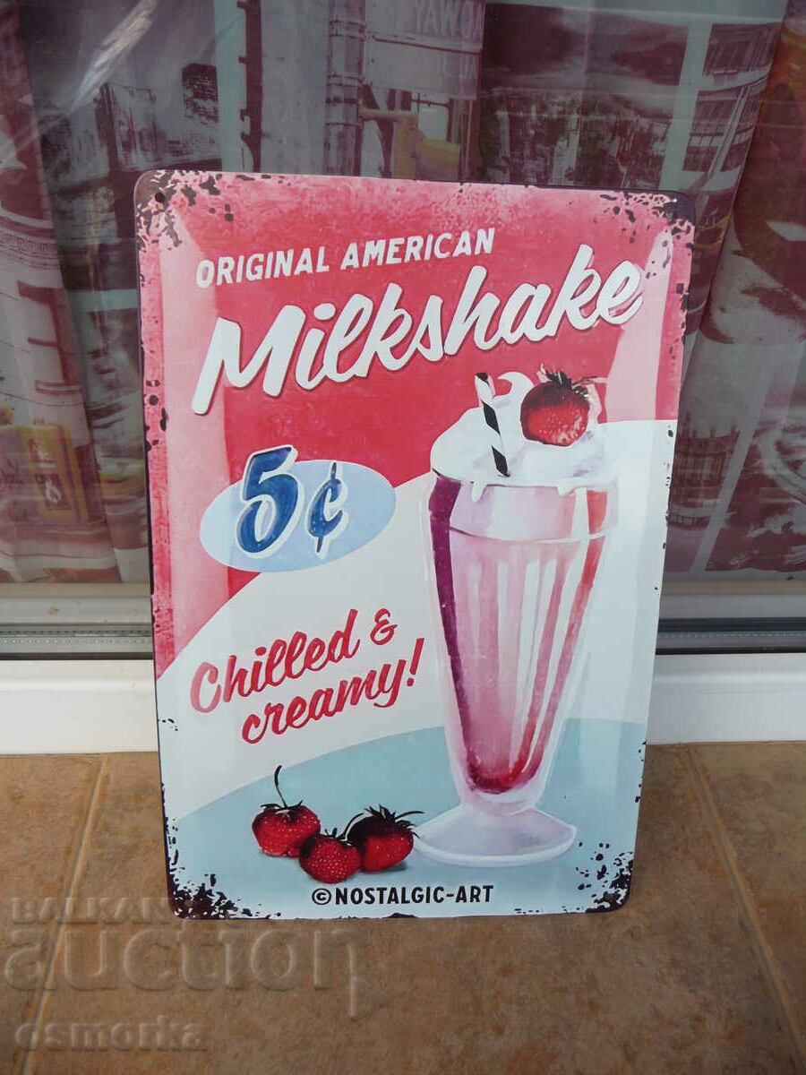 Placa metalica milkshake alimentar shake de fructe de capsuni