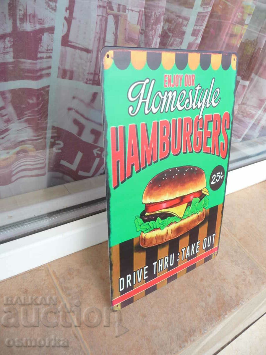 Metal sign food namburger burger fast food meatball with price 18.00 BGN | € 9.20
