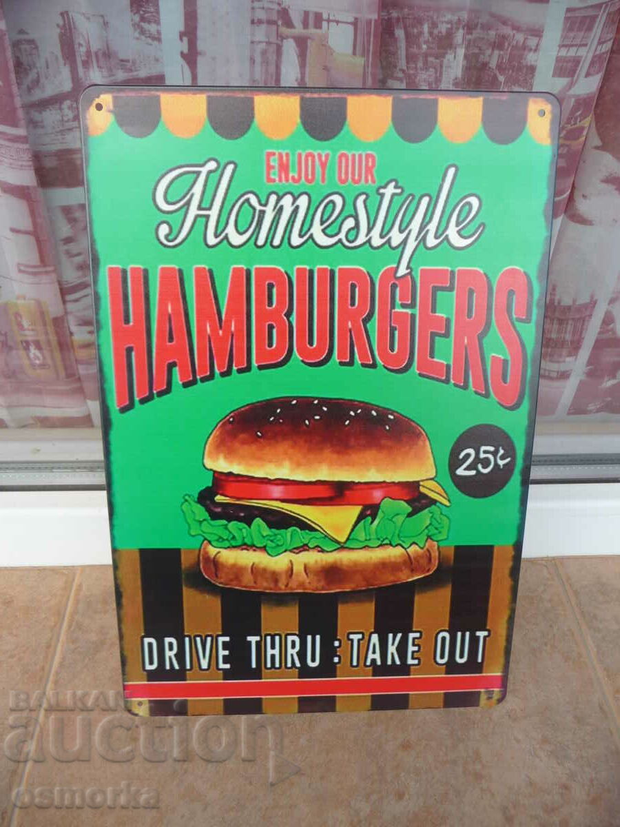Μεταλλική πινακίδα φαγητό namburger fast food κεφτεδάκι