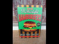 Μεταλλική πινακίδα φαγητό namburger fast food κεφτεδάκι