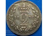 Великобритания 2 пенса 1878 Moundy Виктория RARE сребро