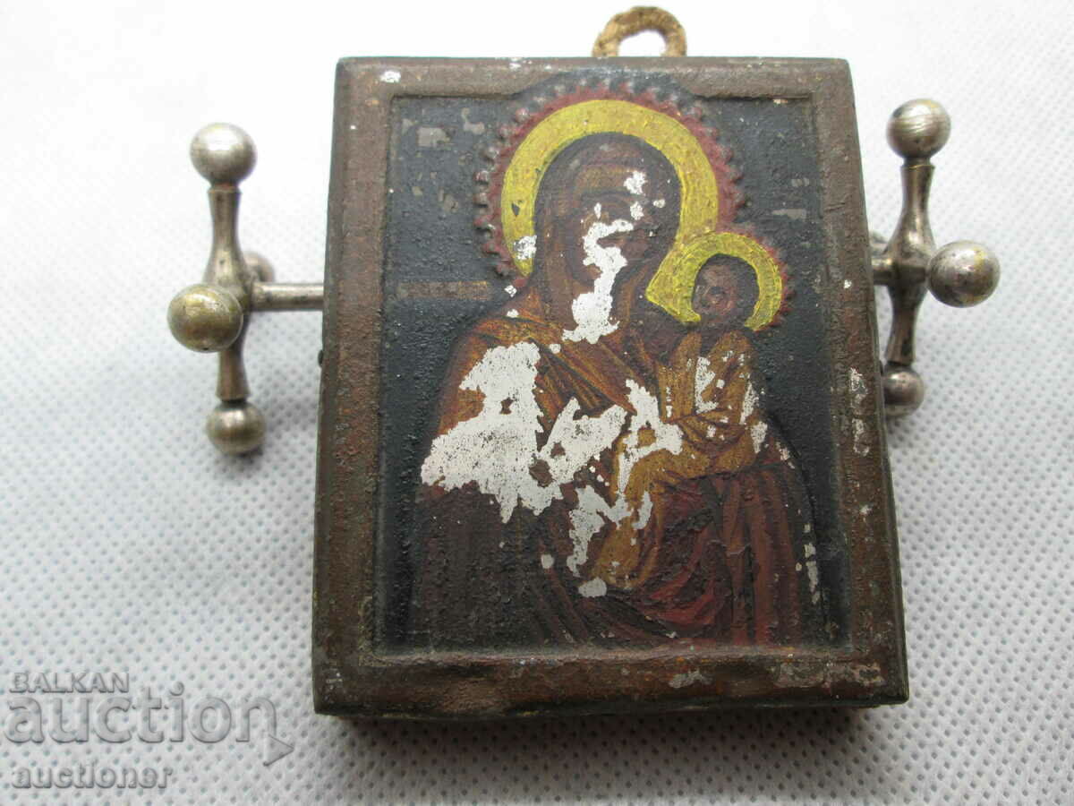 OLD HAND PAINTED POCKET ICON, ST. MOTHER OF GOD