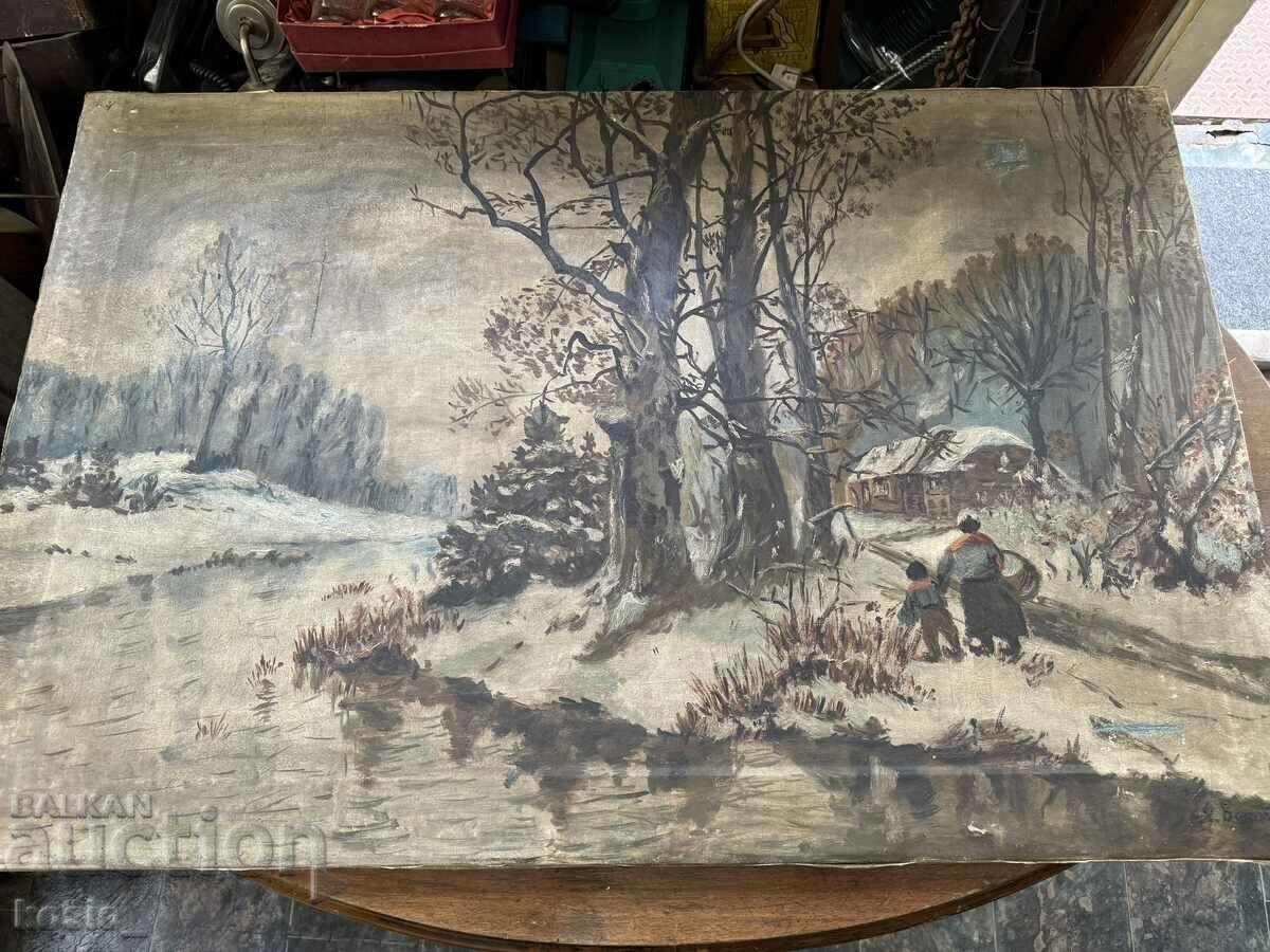 Large old oil painting - signed