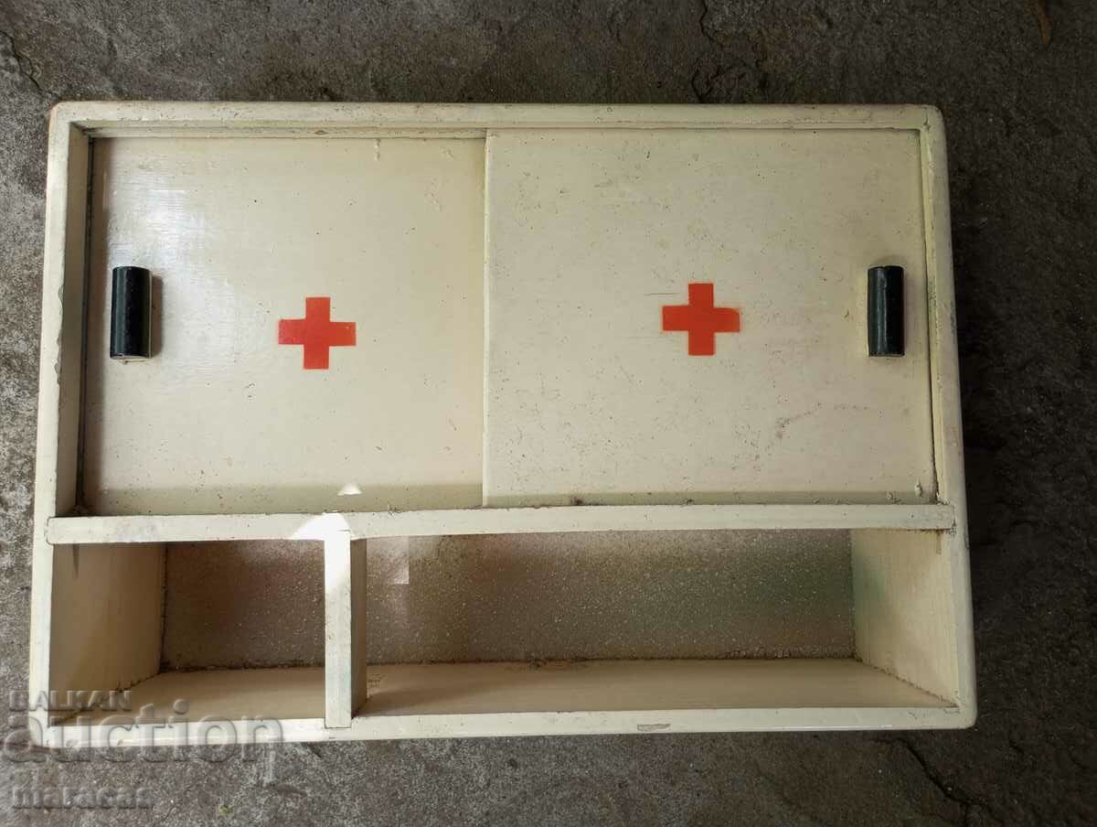 Old wooden first aid kit