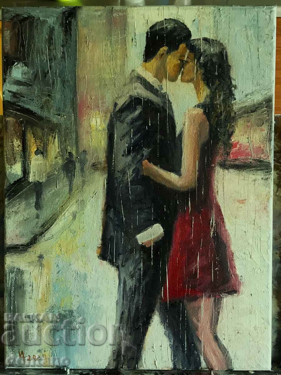 Oil painting - Painting - Cityscape - Meeting 40/30 cm