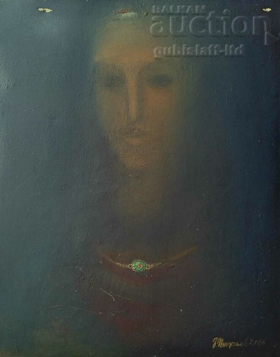 Pictură, portret de doamnă, medalion, art. G. Pirev, 2000